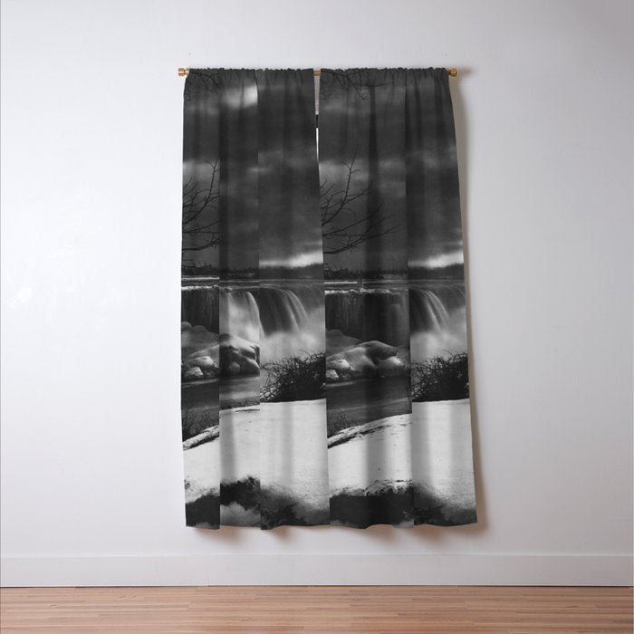 Niagara Falls, dark winter night after snowfall black and white photograph  by Alexander Henderson Window Curtain Gallery Image 3