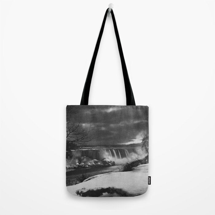 Niagara Falls, dark winter night after snowfall black and white photograph  by Alexander Henderson Tote Bag Gallery Image 2