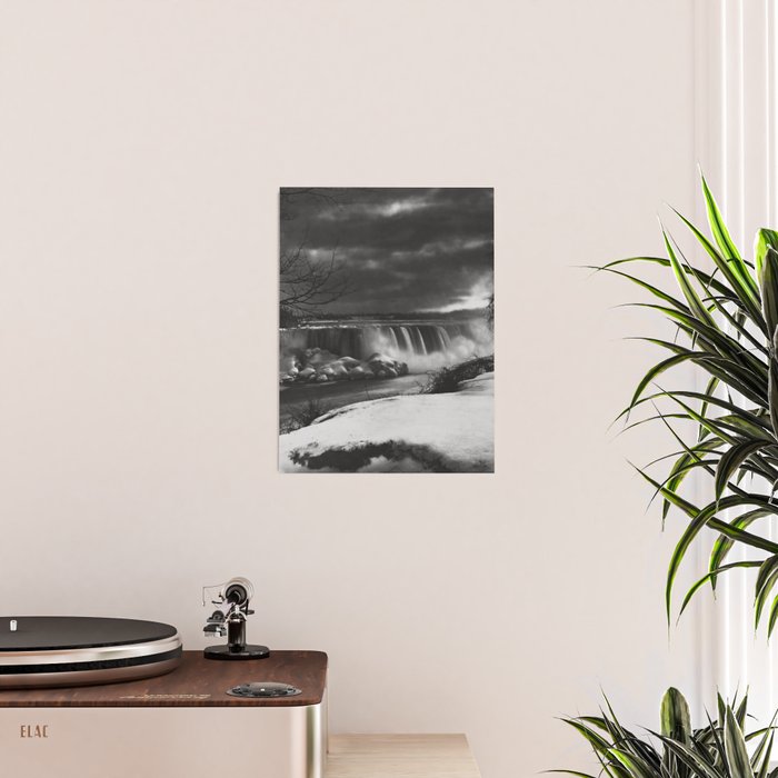 Niagara Falls, dark winter night after snowfall black and white photograph  by Alexander Henderson Poster Gallery Image 2