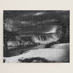 Niagara Falls, dark winter night after snowfall black and white photograph  by Alexander Henderson Jigsaw Puzzle Gallery Image 1
