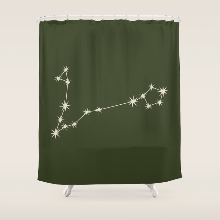 Pisces Zodiac Star Constellation Line Art Moss Green Shower Curtain Gallery Image 1