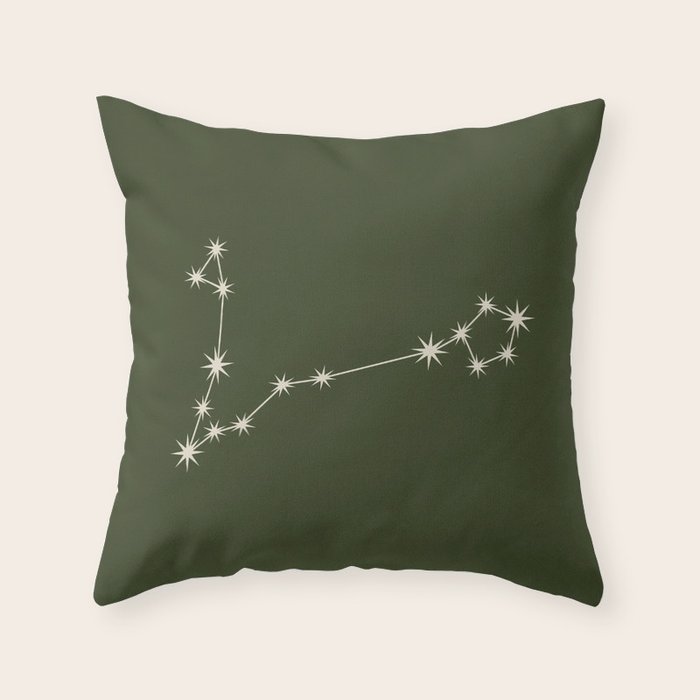 Pisces Zodiac Star Constellation Line Art Moss Green Throw Pillow Gallery Image 1