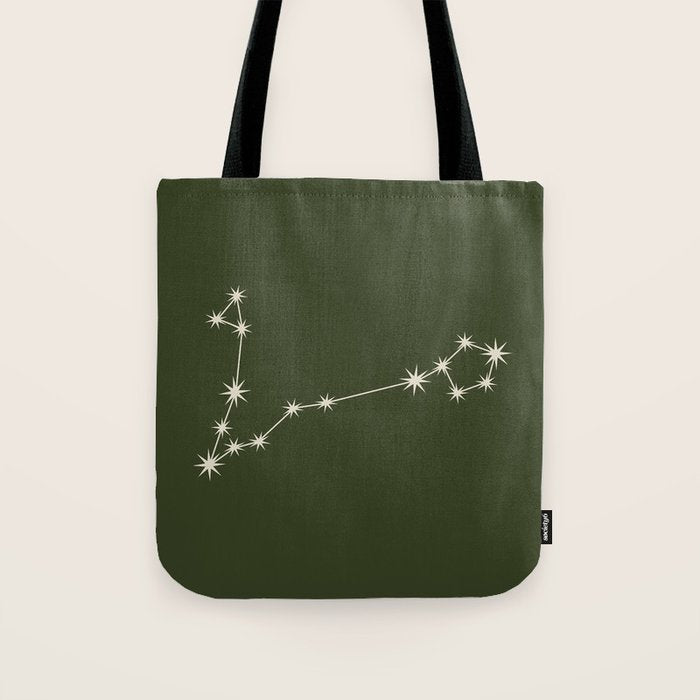 Pisces Zodiac Star Constellation Line Art Moss Green Tote Bag Gallery Image 1