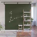 Pisces Zodiac Star Constellation Line Art Moss Green Wall Mural Gallery Image 1