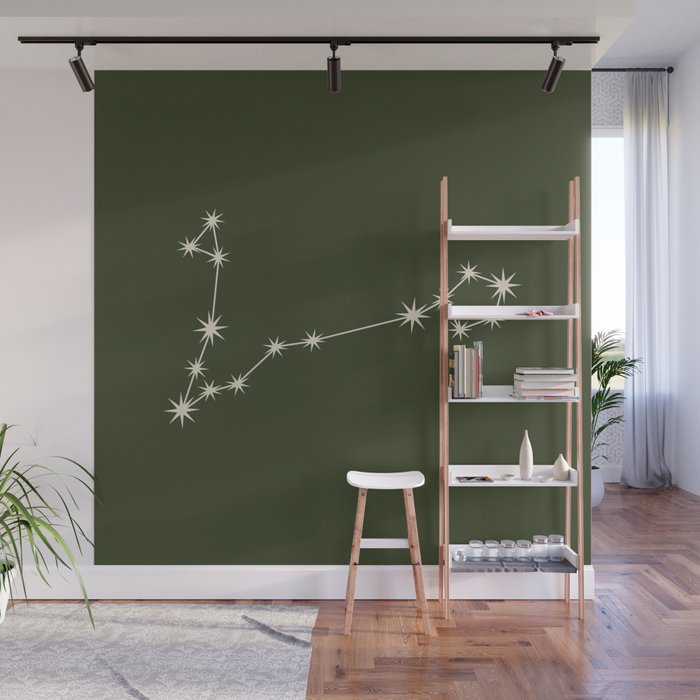 Pisces Zodiac Star Constellation Line Art Moss Green Wall Mural Gallery Image 1