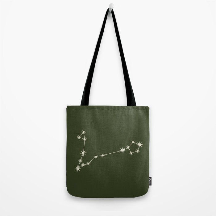 Pisces Zodiac Star Constellation Line Art Moss Green Tote Bag Gallery Image 2