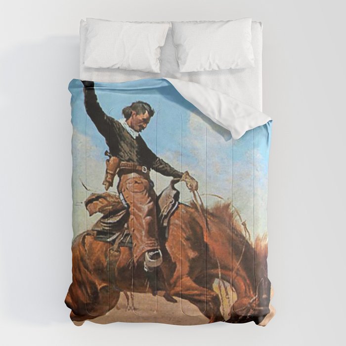 Frederic Remington Western Art âThe Buck Jumperâ Comforter Gallery Image 1