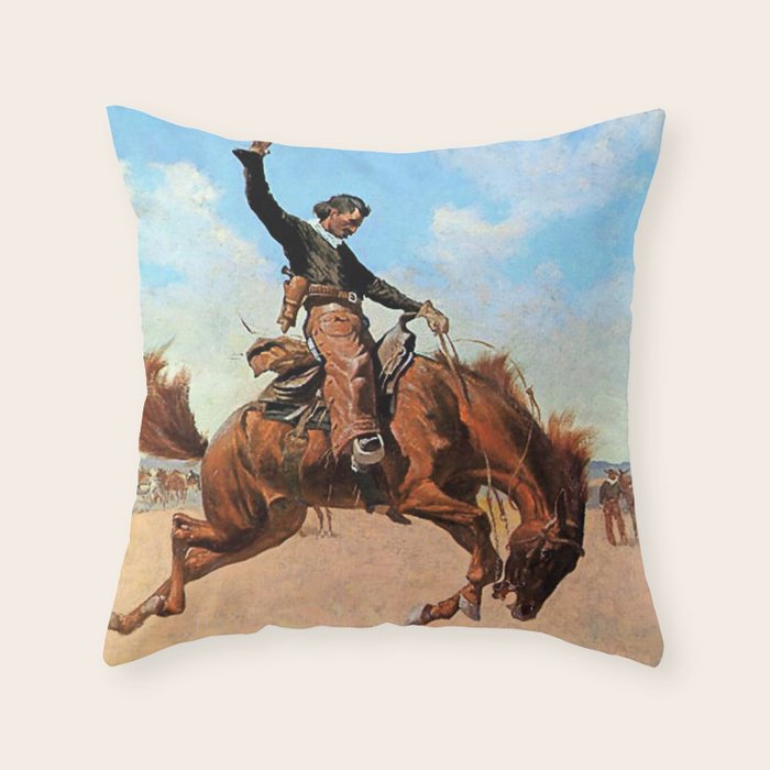 Frederic Remington Western Art âThe Buck Jumperâ Throw Pillow Gallery Image 6