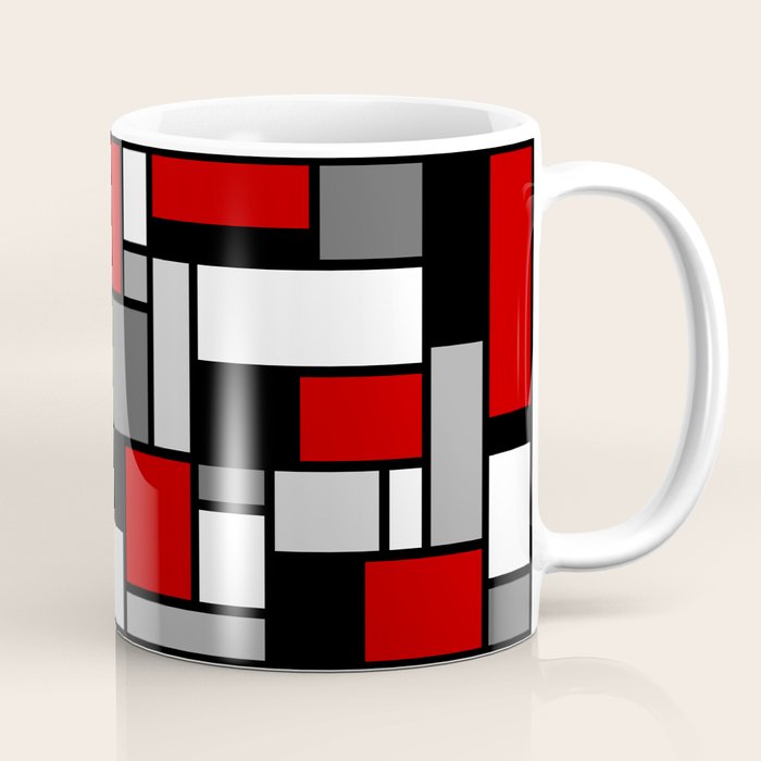 Mid Century Modern Color Blocks in Red, Gray, Black and White Coffee Mug Gallery Image 1
