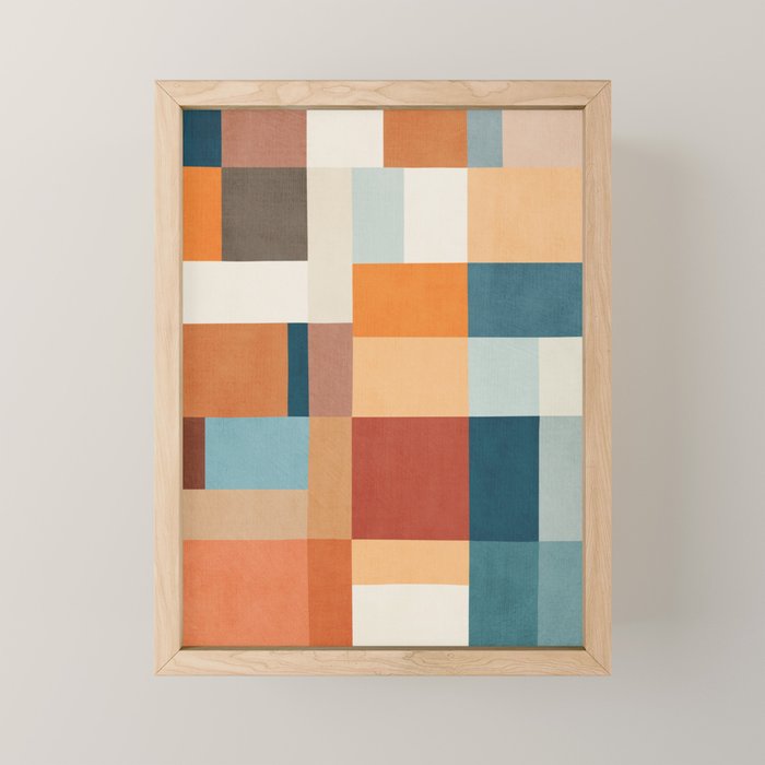 Mid-Century Artwork Warm Colors Geometric Abstract Mini Art Print Gallery Image 1