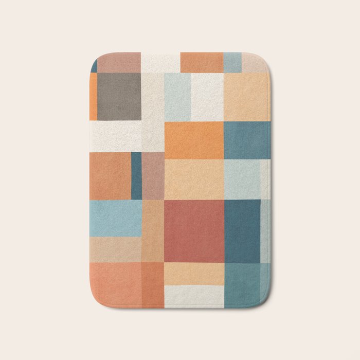 Mid-Century Artwork Warm Colors Geometric Abstract Bath Mat Gallery Image 1