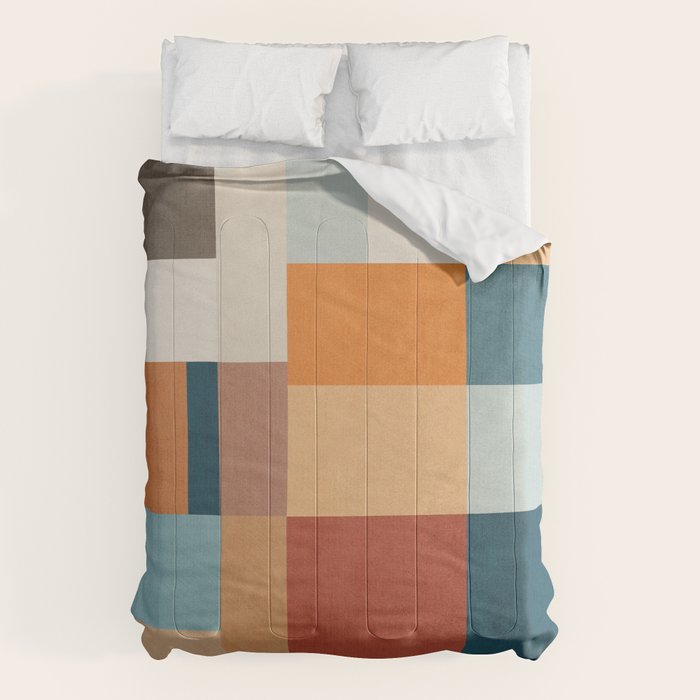 Mid-Century Artwork Warm Colors Geometric Abstract Comforter Gallery Image 6