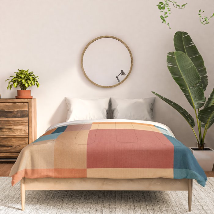 Mid-Century Artwork Warm Colors Geometric Abstract Comforter Gallery Image 3