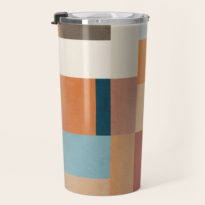 Mid-Century Artwork Warm Colors Geometric Abstract Travel Mug Gallery Image 3