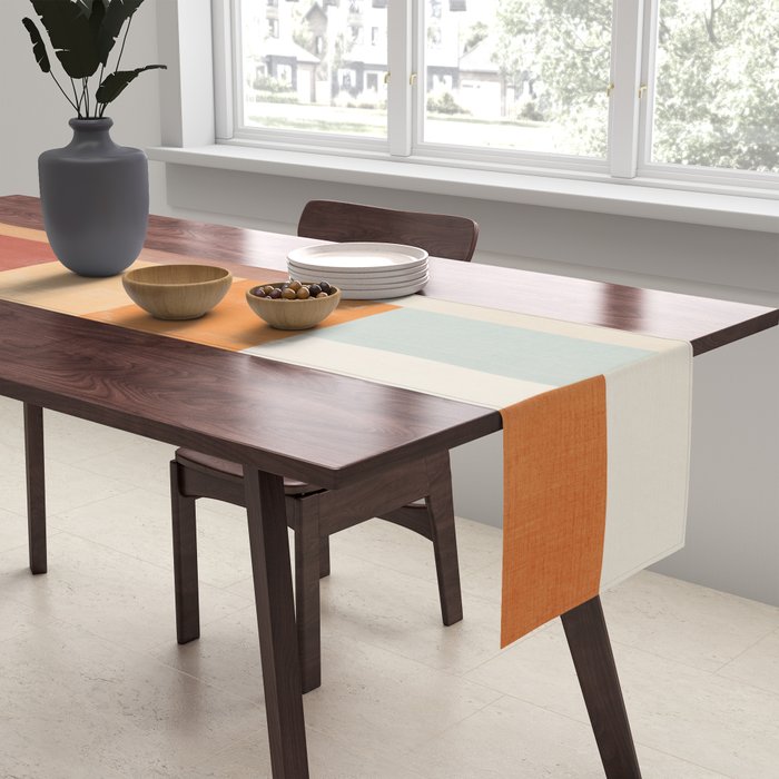 Mid-Century Artwork Warm Colors Geometric Abstract Table Runner Gallery Image 2