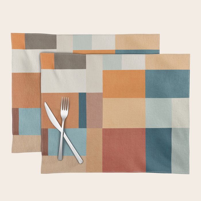 Mid-Century Artwork Warm Colors Geometric Abstract Placemat Gallery Image 1