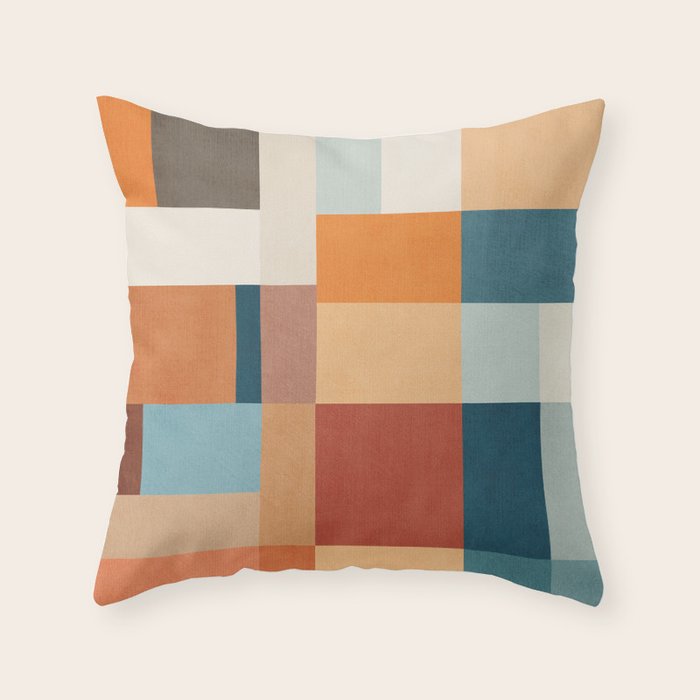 Mid-Century Artwork Warm Colors Geometric Abstract Throw Pillow Gallery Image 6