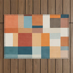 Mid-Century Artwork Warm Colors Geometric Abstract Outdoor Rug Gallery Image 1