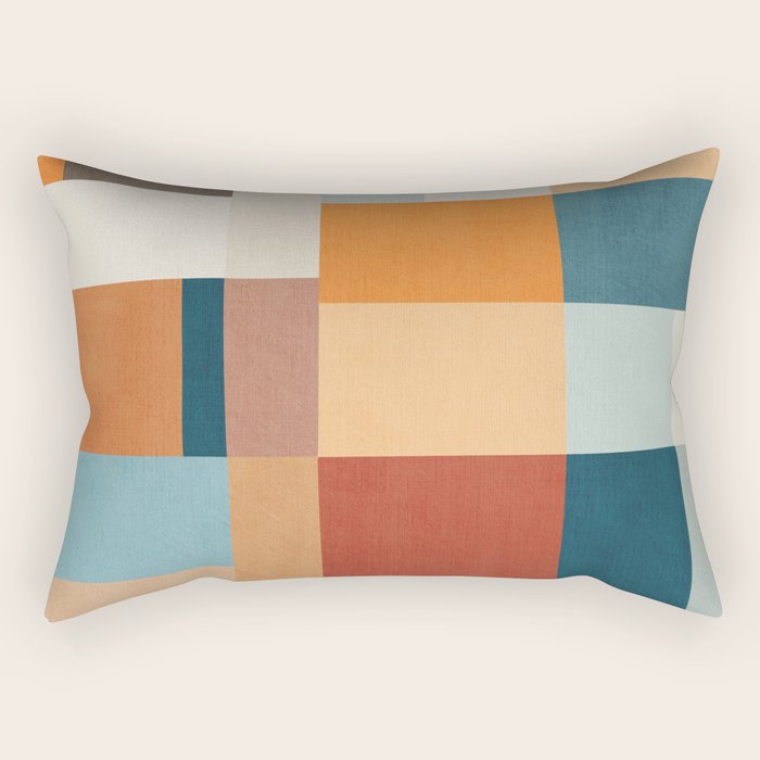 Mid-Century Artwork Warm Colors Geometric Abstract Rectangular Pillow Gallery Image 1