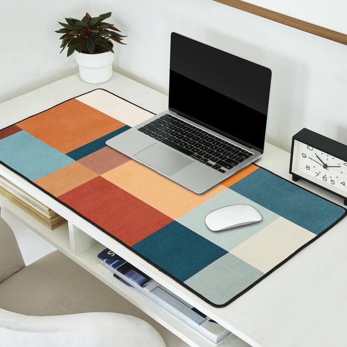 Mid-Century Artwork Warm Colors Geometric Abstract Desk Mat Gallery Image 2