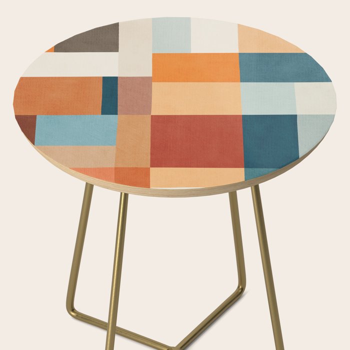Mid-Century Artwork Warm Colors Geometric Abstract Side Table Gallery Image 2