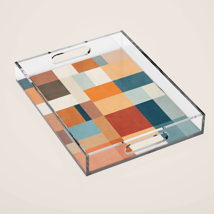 Mid-Century Artwork Warm Colors Geometric Abstract Acrylic Tray Gallery Image 1