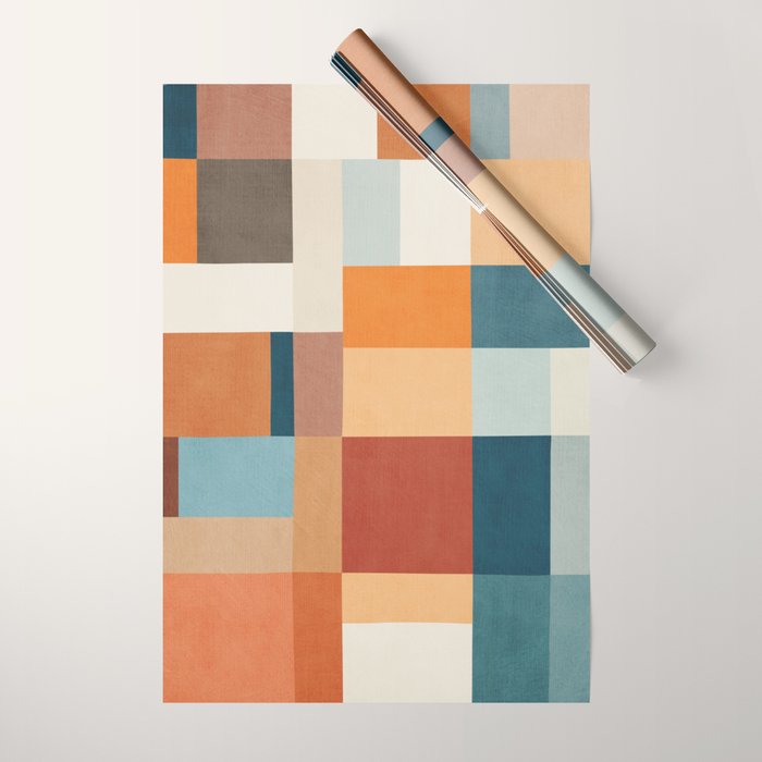 Mid-Century Artwork Warm Colors Geometric Abstract Wrapping Paper Gallery Image 1