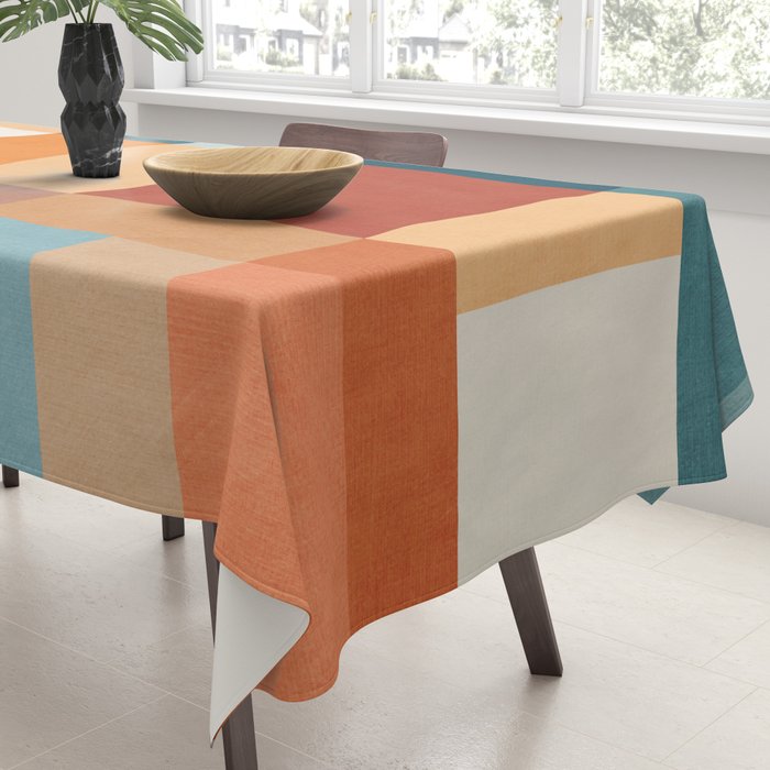 Mid-Century Artwork Warm Colors Geometric Abstract Tablecloth Gallery Image 3