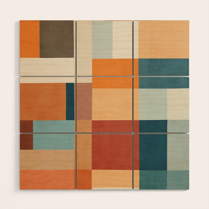 Mid-Century Artwork Warm Colors Geometric Abstract Wood Wall Art Gallery Image 1