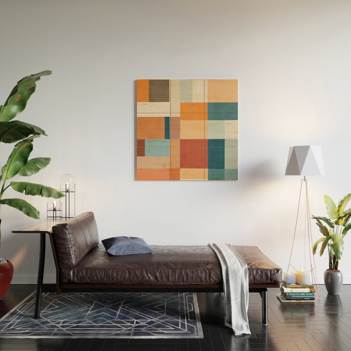 Mid-Century Artwork Warm Colors Geometric Abstract Wood Wall Art Gallery Image 2