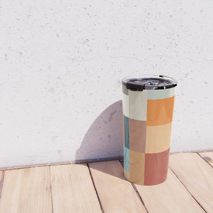 Mid-Century Artwork Warm Colors Geometric Abstract Travel Mug Gallery Image 4