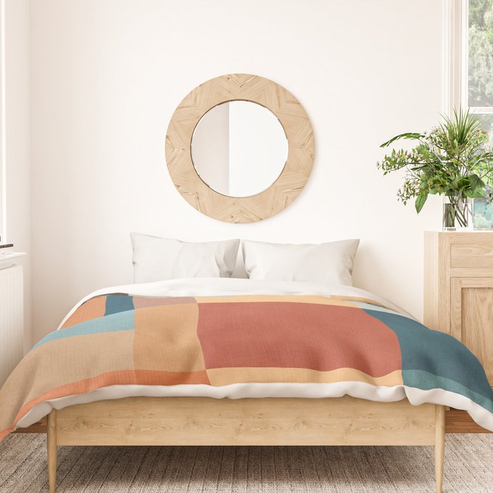 Mid-Century Artwork Warm Colors Geometric Abstract Duvet Cover Gallery Image 3