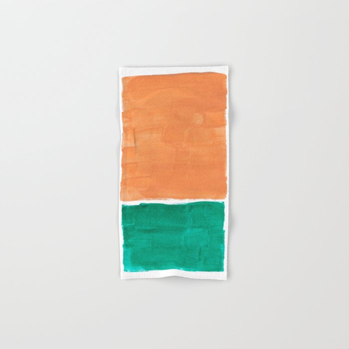 Emerald Green Tan Rothko Inspired Colourfield Squares Minimal Minimalist Mid Century Style by Ejaaz Haniff Bath Towel Gallery Image 1