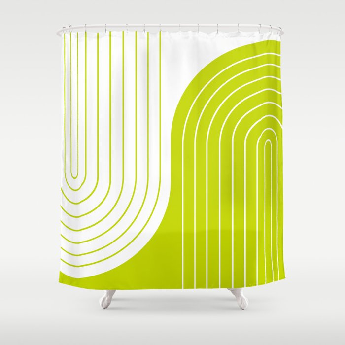 Two Tone Line Curvature LXXVII Lime Green Modern Arch Abstract Shower Curtain Gallery Image 1