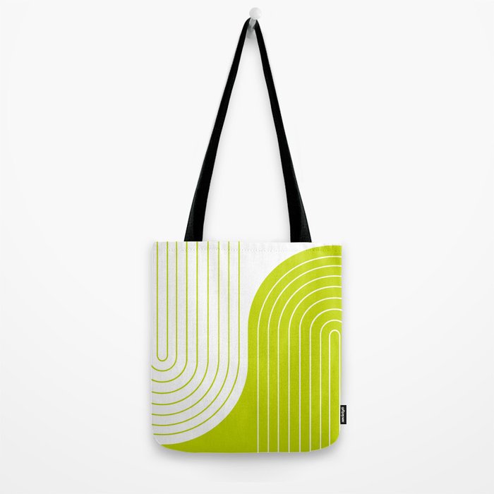 Two Tone Line Curvature LXXVII Lime Green Modern Arch Abstract Tote Bag Gallery Image 2