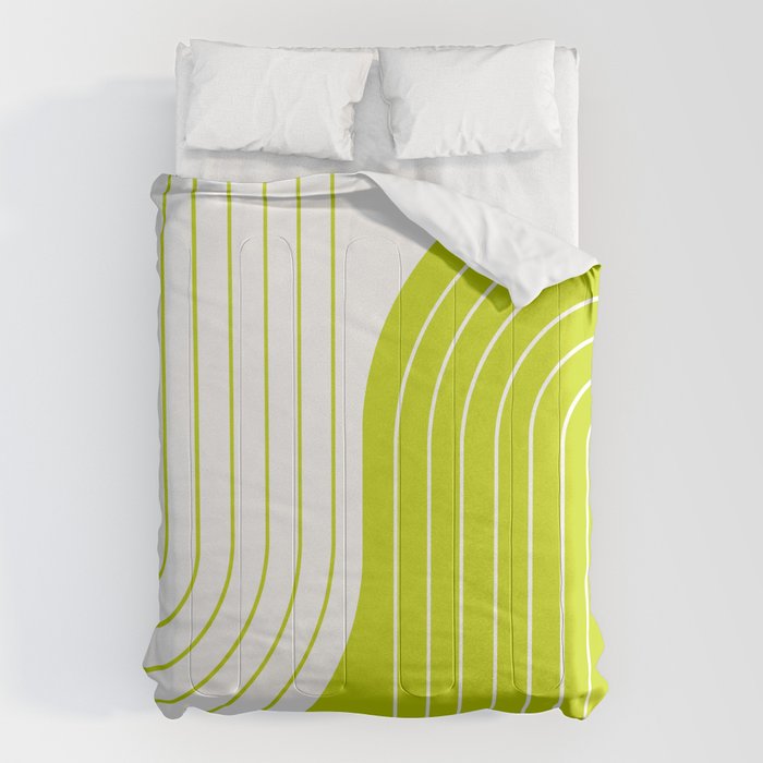 Two Tone Line Curvature LXXVII Lime Green Modern Arch Abstract Comforter Gallery Image 6