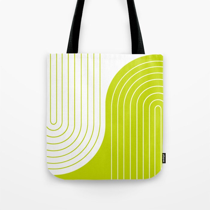 Two Tone Line Curvature LXXVII Lime Green Modern Arch Abstract Tote Bag Gallery Image 1