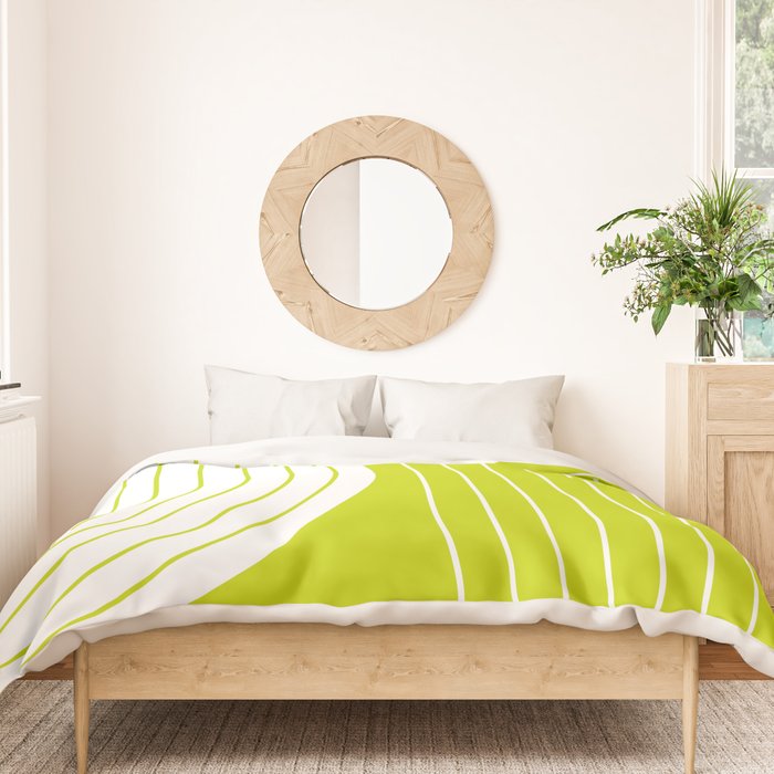 Two Tone Line Curvature LXXVII Lime Green Modern Arch Abstract Duvet Cover Gallery Image 3