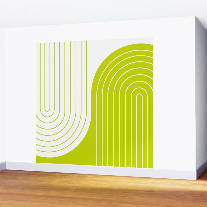 Two Tone Line Curvature LXXVII Lime Green Modern Arch Abstract Wall Mural Gallery Image 2
