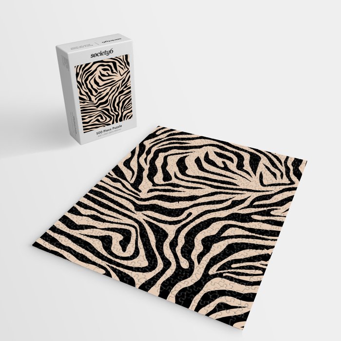 Zebra Print Zebra Stripes Wild Animal Print Zebra Pattern Modern Black And Beige Tan Light Brown Jigsaw Puzzle Gallery Image 2