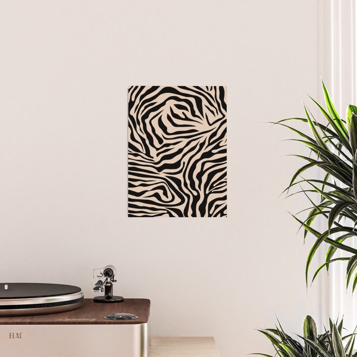 Zebra Print Zebra Stripes Wild Animal Print Zebra Pattern Modern Black And Beige Tan Light Brown Poster Gallery Image 2