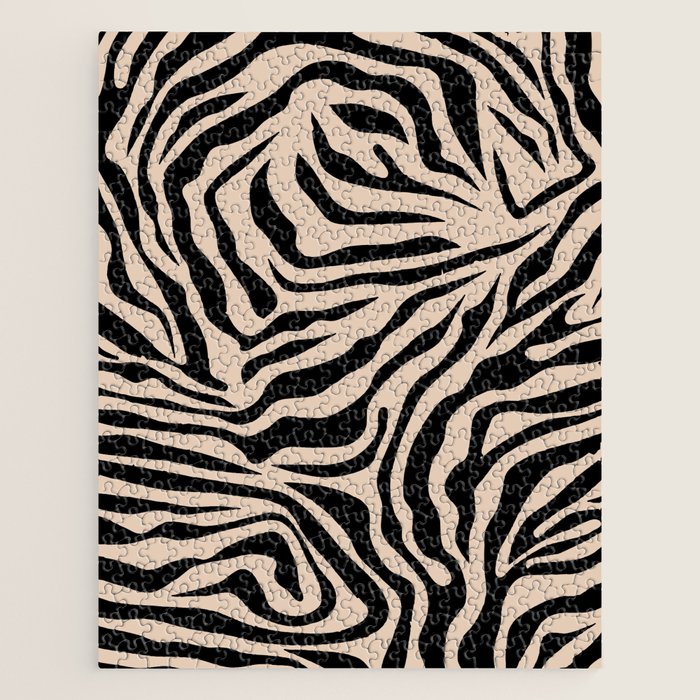 Zebra Print Zebra Stripes Wild Animal Print Zebra Pattern Modern Black And Beige Tan Light Brown Jigsaw Puzzle Gallery Image 1