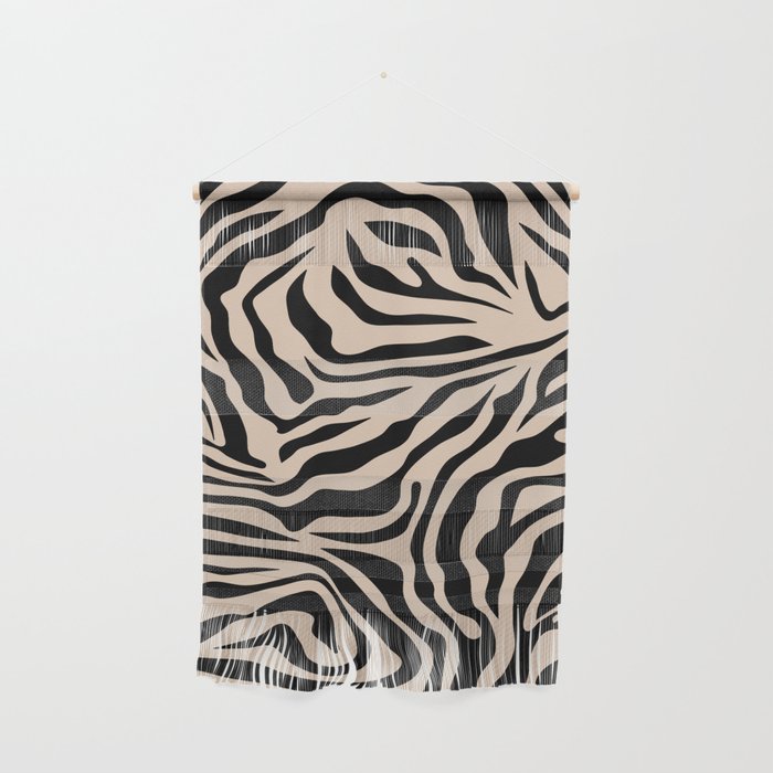 Zebra Print Zebra Stripes Wild Animal Print Zebra Pattern Modern Black And Beige Tan Light Brown Wall Hanging Gallery Image 1