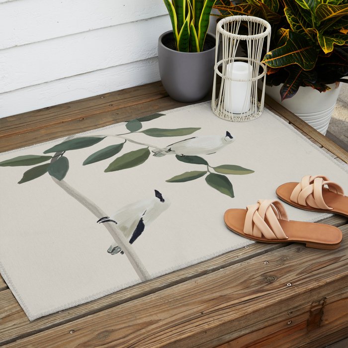 Minimalist Birds On Branch 3 Outdoor Rug Gallery Image 2