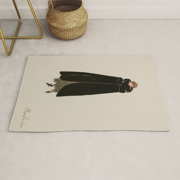Vintage Art Deco Fashion Woman Portrait Elegant Black Dress Rug Gallery Image 1