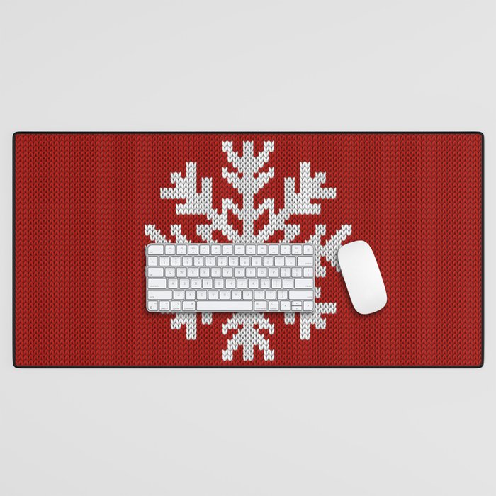 Classic Red Christmas white snowflake knit Desk Mat Gallery Image 1