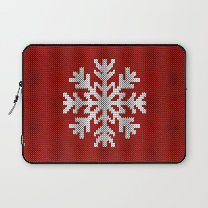 Classic Red Christmas white snowflake knit Laptop Sleeve Gallery Image 1