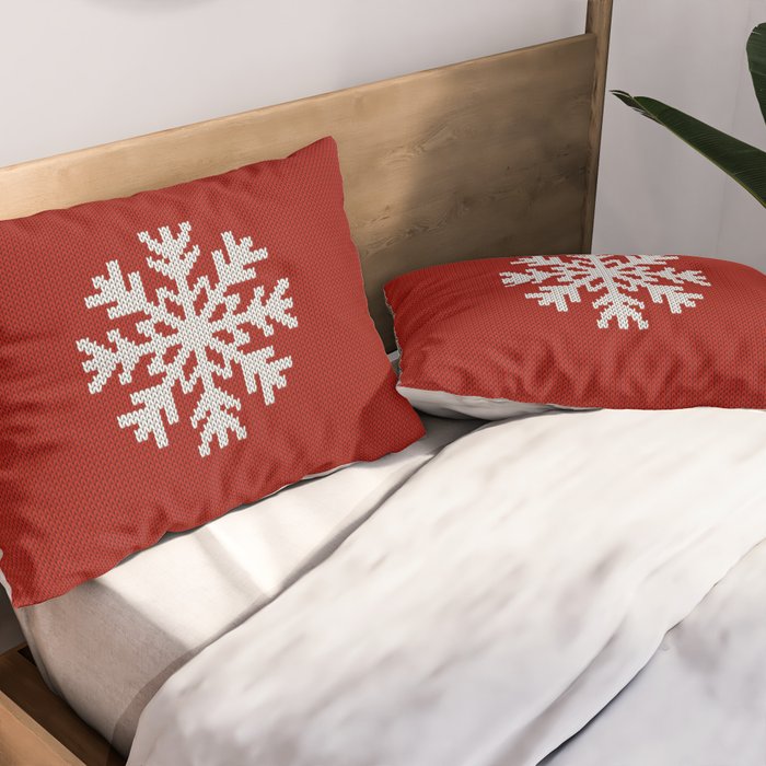 Classic Red Christmas white snowflake knit Pillow Sham Gallery Image 2
