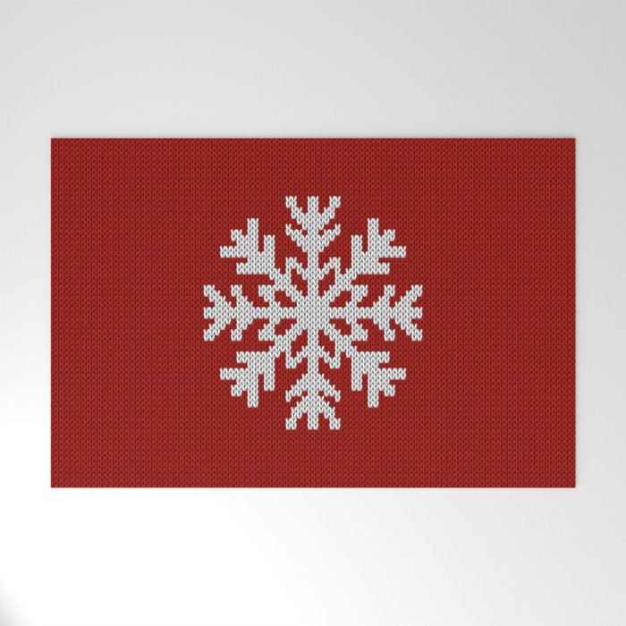 Classic Red Christmas white snowflake knit Welcome Mat Gallery Image 1