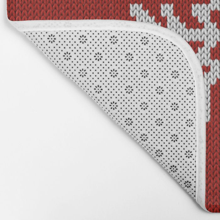 Classic Red Christmas white snowflake knit Bath Mat Gallery Image 2